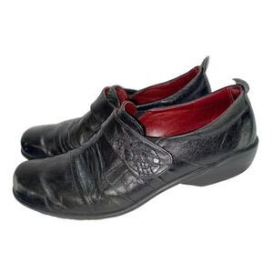 Romika city light black leather 42/11-11.5 women's slip on loafers shoes‎